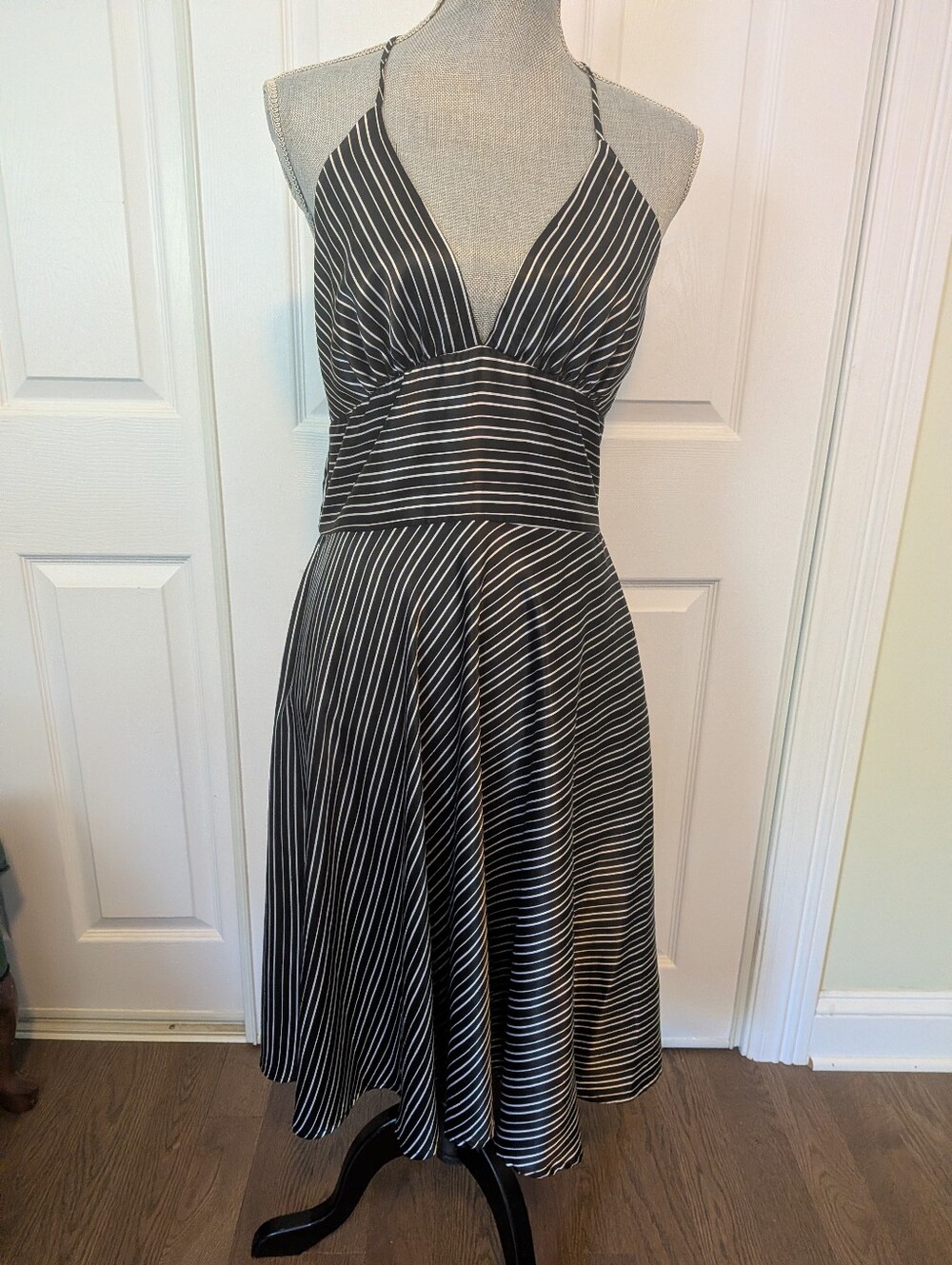 Alyn Paige Black & White Striped Halter Midi Dress